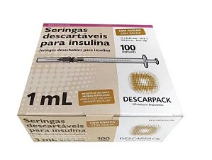 Seringa Insulina 1ml Ag 13 X 0,45 Cx. C/100 - Descarpack