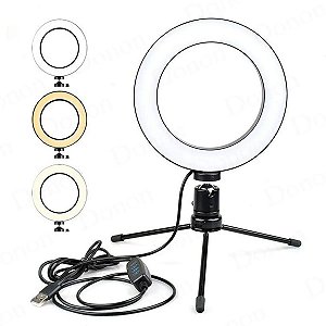 Ring Light De Mesa Iluminador De Led Tripé 6 Polegadas 16cm