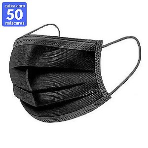 Máscara Descartável de Proteção Tripla Preta – Face Mask – Caixa com 50 Unidades