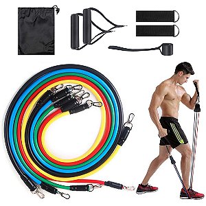 Kit Elástico Extensor 11 Itens Musculação Funcional em Casa