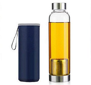 Squeeze Garrafa De Vidro Infusor Inox Neoprene 550ml