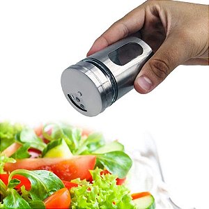 Porta Condimentos Temperos Vidro Inox Com Visor Luxo
