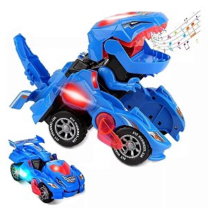 Carro Dinossauro Transforma Robô Dino T-Rex C/ Luz Som Bate Volta