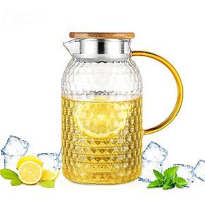 Jarra De Vidro Com Tampa de Bambu 1,8 Litros