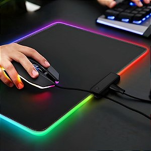 Mouse Pad Gamer Com Borda Iluminada LED RGB 7 Cores – 25cm x 35cm