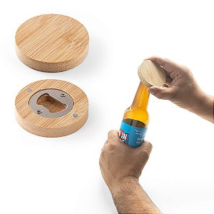Porta copos em bambu com descapsulador e parte magnética