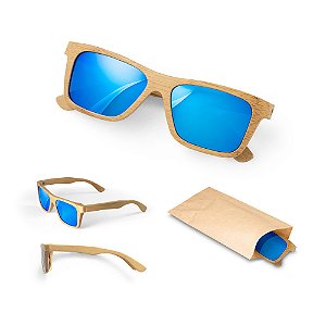 Óculos de sol em bambu om lentes espelhadas