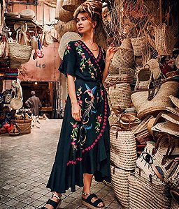 vestido longo preto transpassado