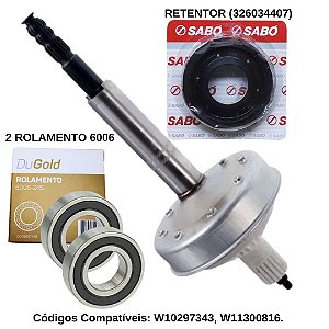 KIT MECANISMO CONSUL BRASTEMP EIXO LONGO W10297343, W11300816 + RETENTOR E ROLAMENTO