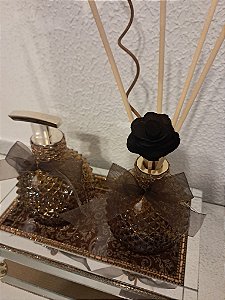 Kit Lavabo dourado/ marrom Luxo