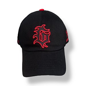 BONÉ GRAU E CORTE 244 - PRETO COM VERMELHO *fecho fivela*