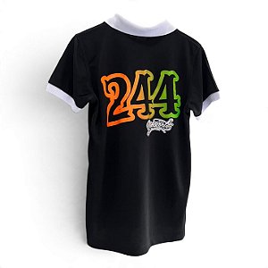 POLO 244 OSASCORTE - PRETA LOGO DEGRADÊ LARANJA/VERDE
