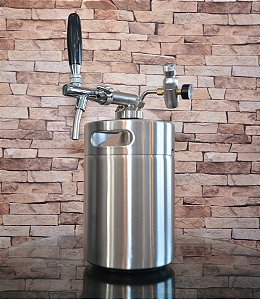 KIT Growler INOX 5L (Barril Tipo Keg) Com Tampa, Torneira Italiana e Reguladora CO2