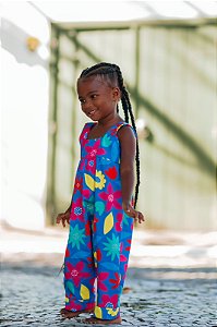 Macacão Infantil Feminino Anabela Azul/Rosa