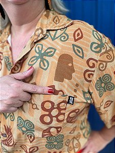 Camisa de Botão Africana Adinkra l Viscose
