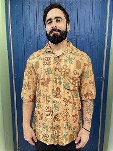 Camisa de Botão Africana Adinkra l Viscose