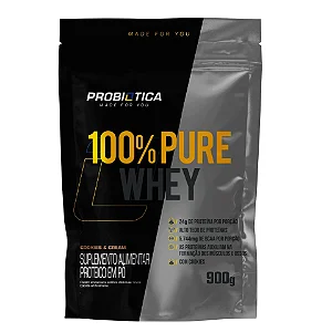 100% PURE WHEY REFIL NOVA FÓRMULA COOKIES & CREAM 900G PROBIÓTICA
