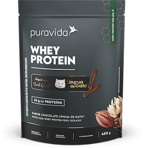 WHEY PROTEIN ISOLADO 450G SABOR CHOCOLATE LÍNGUA DE GATO PURA VIDA