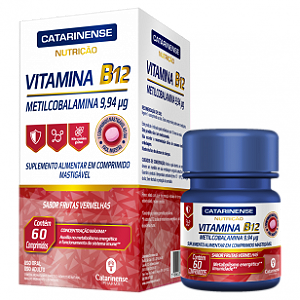 VITAMINA B12 FRUTAS VERMELHAS CATARINENSE NUTRIÇÃO 60 COMP MASTIGÁVEIS