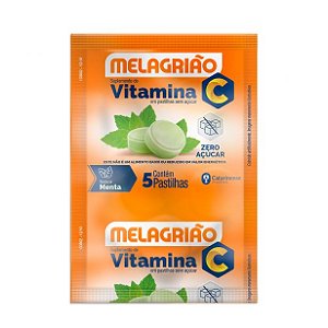 PASTILHA DE VITAMINA C MELAGRIÃO® SABOR MENTA SEM AÇÚCAR  - SACHÊ COM 5 PASTILHAS CATARINENSE NUTRIÇÃO