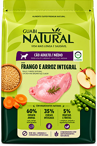 Ração Guabi Natural Frango e Arroz Integral para Cães Adultos Raças Média