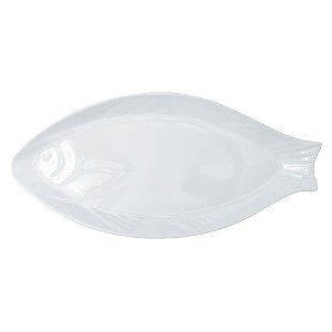 Travessa Peixe Melamina Premium Branca 39 x 17cm Servir Mesa Posta Evento Restaurante