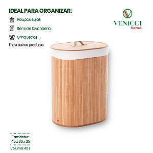 Cesto Roupa Suja Bambu Dobrável Oval Desmontável Organização Banheiro Lavanderia