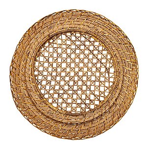 Sousplat Rattan Bambu Redondo 32cm Rustico Telinha Natural Premium Mesa Posta Decoracao