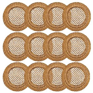 Kit 12 Sousplat Rattan Bambu Redondo 32cm Rustico Telinha Natural Premium Mesa Posta