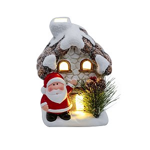 Casinha Papai Noel Iluminada Enfeite Decoracao Natal Ceramica 9 x 11,5cm Premium