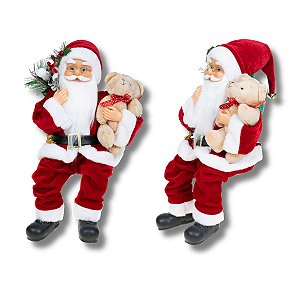 Boneco Papai Noel Sentado 40 cm Vermelho Tradicional Enfeite Natalino Premium Decoração Natal