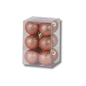 Kit 12 Bolas Natal Rose Glitter 4cm Para Árvore Enfeite Natalino Decoração Premium