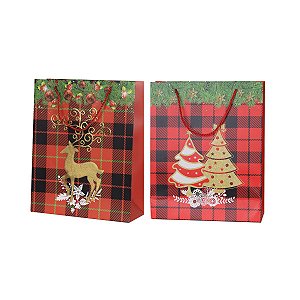 Sacola Para Presentes Natal Estampa Sortidas 30x41cm Decoração Premium