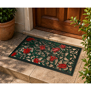 Capacho Tapete Borracha Antiderrapante Arabesco Flores 75 x 45cm Resistente Entrada