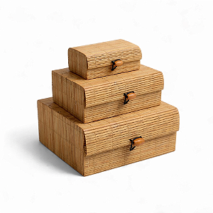 Kit Porta Objetos Joias Chaves Retangular Organizador 15 18 21cm Bambu Decoração Casa Premium