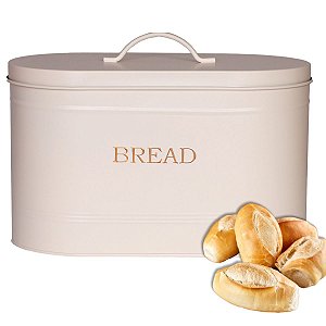 Porta Mantimentos Retangular Pão Bread Tampa Aço Galvanizado 34x18cm Organização Cozinha Premium