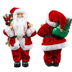Boneco Papai Noel Vermelho Tradicional Saco Presentes Verde 30cm Enfeite Natalino Luxo Decoração Natal
