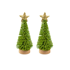 Kit 2 Mini Árvore Natal Pinheiro Verde Ponteira Estrela Dourada 18cm Enfeite Natalino Mesa Decoração Premium