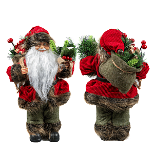 Papai Noel Saco Presente Pergaminho Vinho Verde Boneco Natal Enfeite Decoração Natalina 30cm Magizi