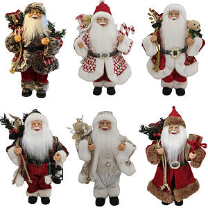 Boneco Papai Noel Casaco 30cm Enfeite Natalino Luxo Decoração Premium