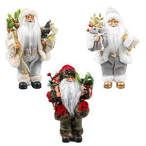 Boneco Papai Noel Casaco Saco Presentes Enfeite 30cm Natalino Premium Decoração