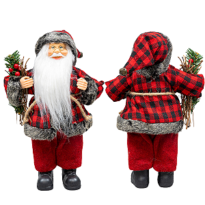 Boneco Papai Noel Casaco Xadrez Vichy Vermelho Amarração 30cm Enfeite Natal Decoracao