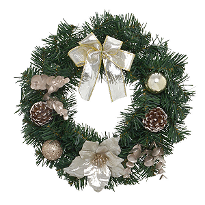 Guirlanda de Natal 30 cm Champagne Enfeite Natalino Porta Luxo Decoracao Premium