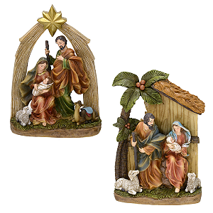Sagrada família Presépio Natalino 14x6x21 cm Imagem Jesus Resina Decoração Premium