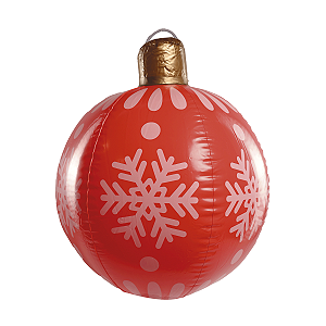 Bola Enfeite de Natal 48cm Vermelha Vinil Inflável Floco de Neve Decoracao Natalina