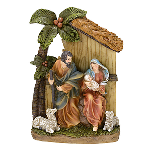 Sagrada Família Presépio Natalino 14x6x21 cm Imagem Jesus Resina Cabana Decoração Premium
