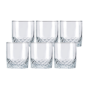 Jogo 6 Copo Whisky 310ml Vidro Lapidado Transparente On The Rocks Bar Drinks Negroni Design Classico