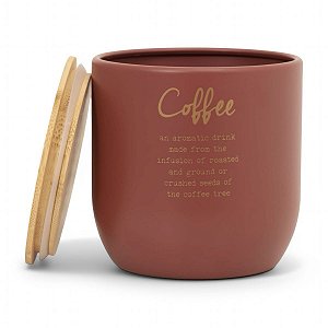 Porta Mantimento Aço Galvanizado Tampa Hermetica Bambu Café Vermelho Coffee 12cm
