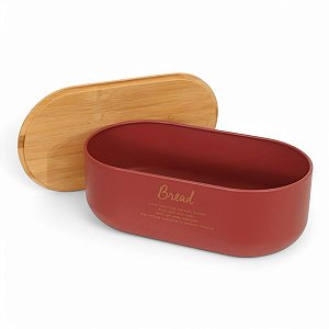 Porta Mantimento Lata Pao Aço Galvanizado Tampa Tabua Bambu Bread 35 x 12cm Vermelho
