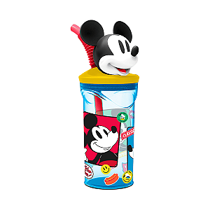 Copo Infantil Personagem Disney 3D Tampa Com Canudo 360ml Licenciado Plástico Seguro Reutilizavel